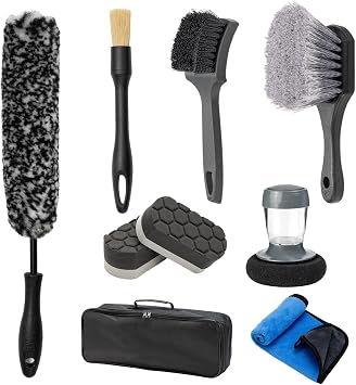 9Pcs Car Wheel Brush kit, Tire Brush, Microfiber Flat Wheel Cleaner Brush