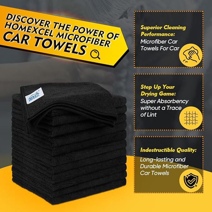 HOMEXCEL 800 Packs Microfiber Cleaning Cloth, 11.5 x 11.5 inch Microfiber Towels for Cars, Ultra Absorbent Washing Cloth, Lint Free Streak Free Cleaning Rags for Car, Kitchen, and Window (Black)