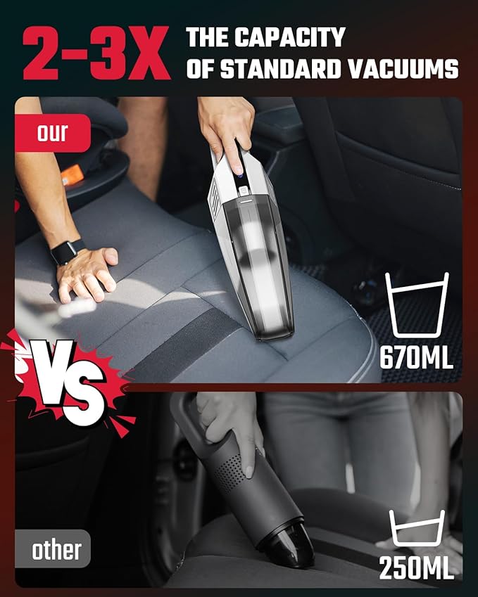 Handheld Vacuum Cordless, 9000PA Strong Suction, 2 Suction Modes, Fast Type-C Charging, Lightweight, Portable Car Vacuum Cleaner for Home Pet Office