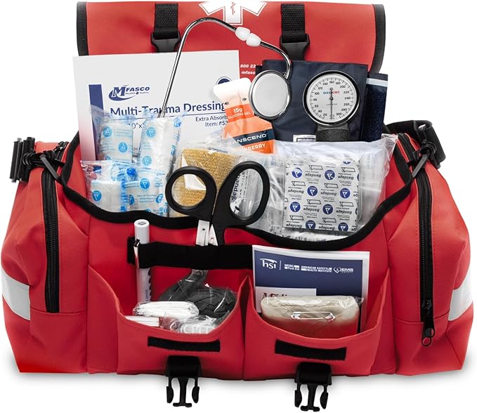 MFASCO Complete Emergency Response First Aid Kit Trauma Bag, Red