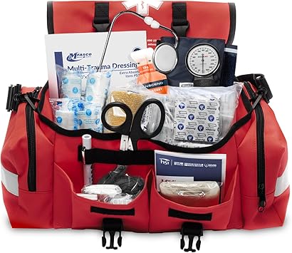 MFASCO Complete Emergency Response First Aid Kit Trauma Bag, Red