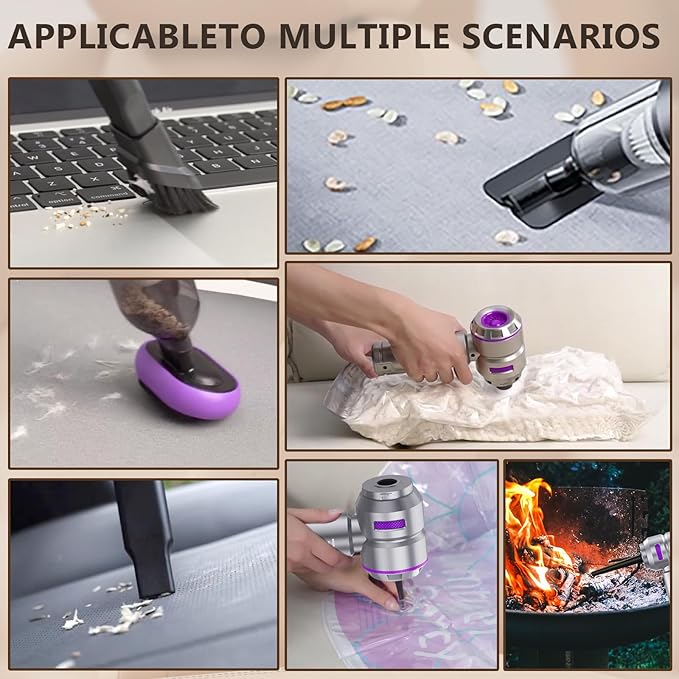 Cordless Car Vacuum 22000PA, Handheld with Brushless Motor, 4-in-1 Portable Vacuum & Blower/Inflator, HEPA Filter, Pet Brush, Type-C for Car Home Office (Purple)