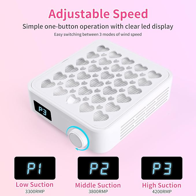 BQAN Nail Dust Collector with 4200RPM Fan - Portable Nail Vacuum Cleaner with Reusable Filter for Acrylic Gel Nail Dust, Professional Nail Tech & Home Manicure Tool (White)