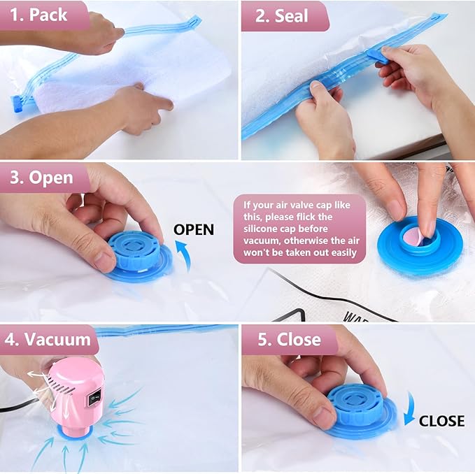 Electric Pump for Vacuum Storage Bags, Portable Vacuum Bag Pump, Electric Vacuum Pump for Storage Bags, Great for Various Vacuum Seal Bags for Clothing,Blankets,Bedding- Pink (No Bags)