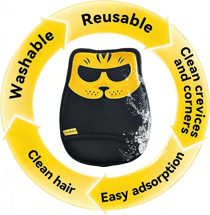 Pet Hair Removal Glove, Washable Reusable Cat Dog Fur Remover Mitt with Electrostatic Dual-Direction Surface for Couch, Sofa, Bedding, Rugs and Pet Beds(2pcs-Yellow Black)