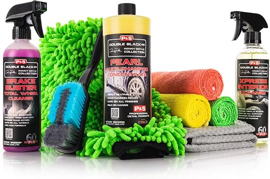 The Rag Company - Complete Car Cleaning Kit - Includes Car Wash Soap, Wheel Cleaner, Interior Car Cleaner, Wash Mitt + P