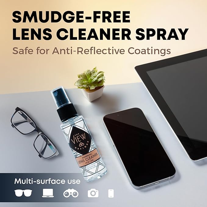 Anti-Reflective Lens Cleaner Spray Kit – (1) 2oz Glasses Cleaner Spray, (1) Microfiber Cloth for Eyeglasses, Sunglasses, Lenses, Screens and Camera Cleaning Kit (2 Piece Set)