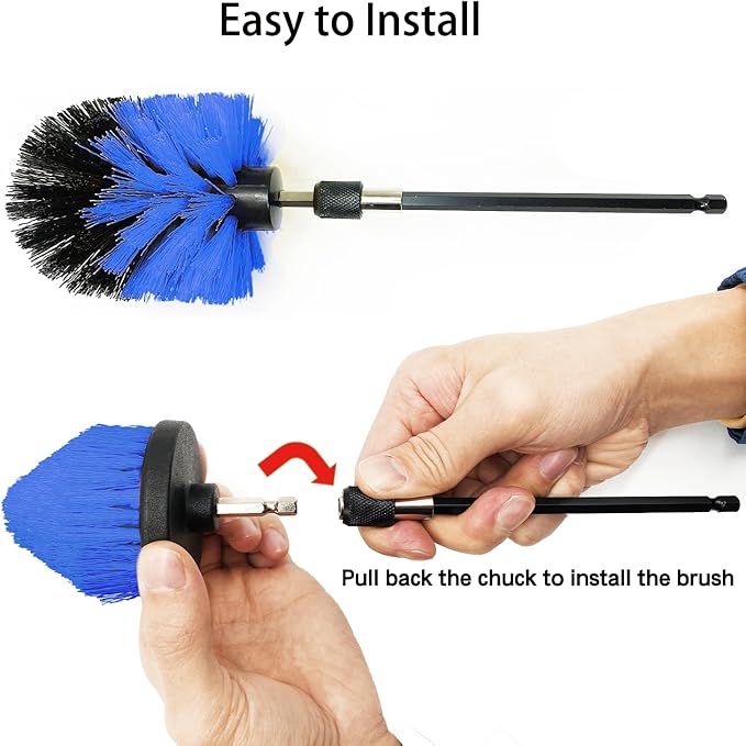 8 PackDrill Brush Attachment Set, 1/4in Power Scrubber Brush + Extend Long Rod, Brush Drill Attachment, Power Cleaning Scrub Brush for Bathroom, Tub, Tile, Corner（Blue）