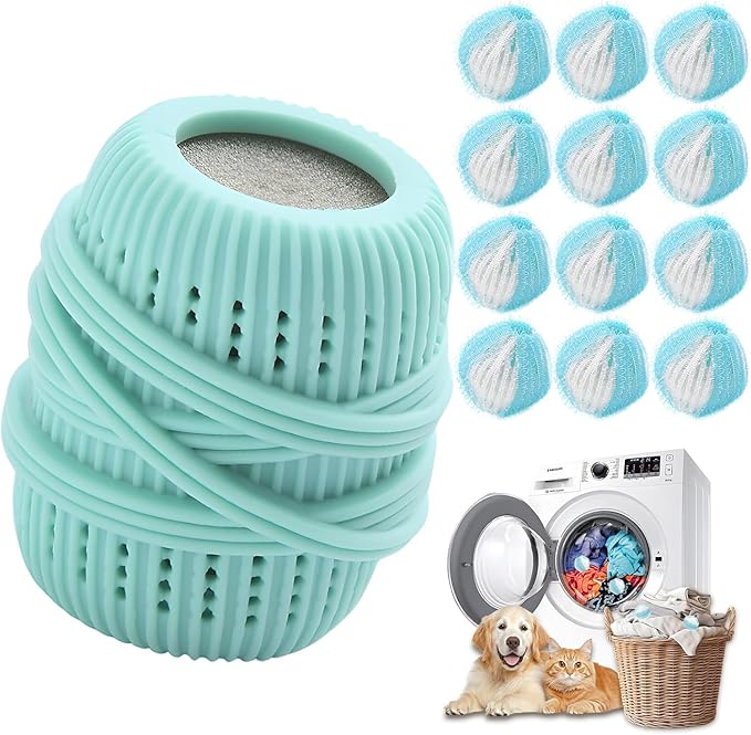 Pet Hair Remover for Laundry,Reusable Dog & Cat Hair Remover for Laundry Effectively Laundry Pet Hair Catcher for Clothes and Bedding,Suitable for lint Catcher for Washing Machine (12, Azure)