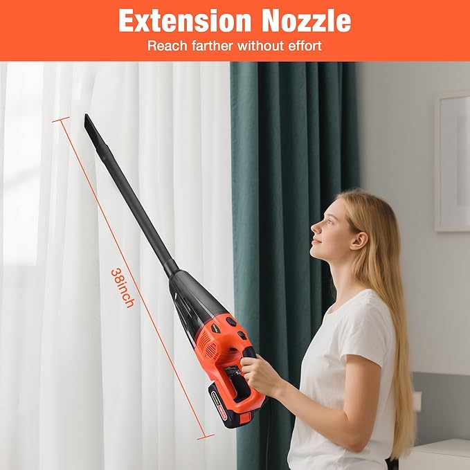 ValueMax Cordless Handheld Vacuum, Portable Vacuum Cleaner Dry/Wet Suction with 20V Rechargeable Battery and Multi-Nozzles for Car, Home and Pet Hair Cleaning(Battery Included)