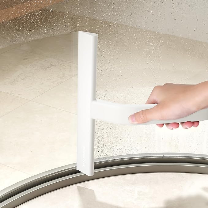 dancemoon JustHang Shower Squeegee for Glass Doors, All-One-Piece Award-Winning Silicone Squeegee with Built-in Hook for Bathroom, Window, Mirror, Tile Wall,Car, Streak-Free Cleaner Tool,10-Inch White