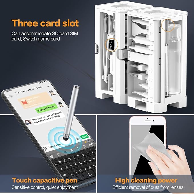 34-in-1 Phone Cleaning Kit, sunoyar Electronics Cleaning Kit for iPhone Charging Port Keyboard Cell Phone Airpods USB C Earbud Laptop Etc Multi-Functional with Portable Storage Case White