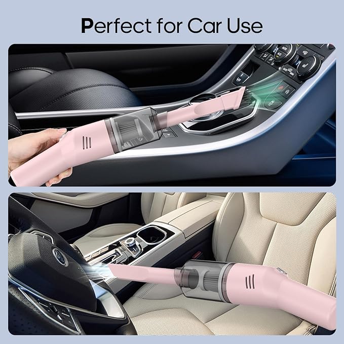 Auloea Portable Mini Car Vacuum Cleaner Pink, High Power Cordless(400g) Handheld Rechargeable Vacuum Cleaner for Desk V06
