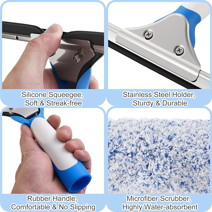 Mitclear 10 Feet Professional Squeegee Window Cleaner Tool with Extension Pole, Car Windshield Cleaning Kit with Long Handle, Window Washing Equipment for Indoor Outdoor Windows & Car Glass