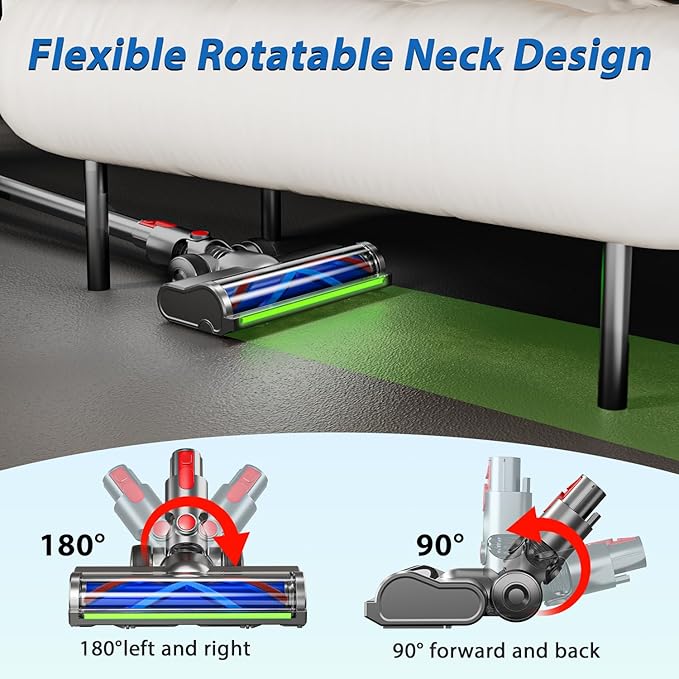 2 Replacement Vacuum Cleaner Heads for Dyson V7/V8/V10/V11/V15 | Anti-Tangle Motor-Driven Brush Roll with LED Light Dust Detection | Quick-Release Attachments for Carpets, Hardwood Floors & Tiles