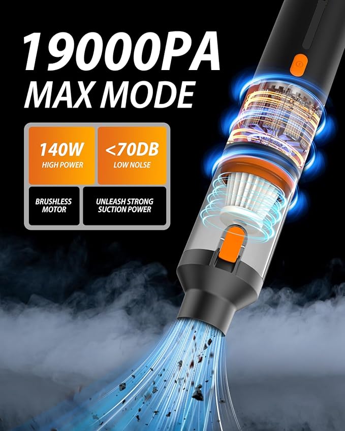Car Vacuum 19000Pa Powerful Suction, Cordless Handheld Vacuum Cleaner & Air Duster, Portable Hand Held Mini Vacuum Rechargeable for Car, Home & Office