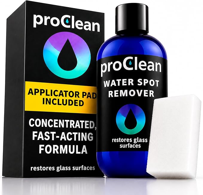 GlasWeld ProClean Hard Water Stain Remover for Glass & Metal – Non-Acid Water Spot Remover with Applicator Pad for Glass