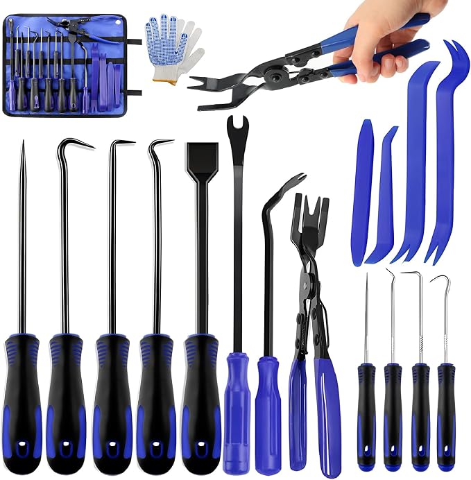 17 Pcs Auto Trim Removal Tool Kit, Pick Set Car Door Panel Clip Removal Tool Mechanic Hook and Pick Tool Set with Storag