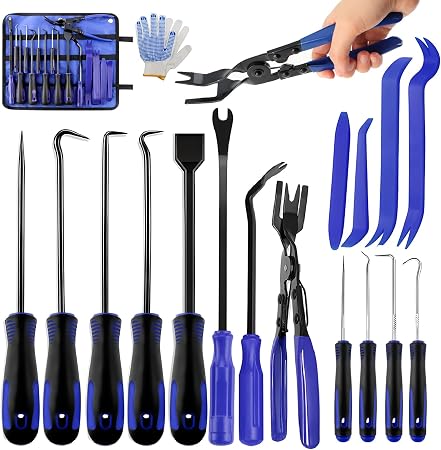 17 Pcs Auto Trim Removal Tool Kit, Pick Set Car Door Panel Clip Removal Tool Mechanic Hook and Pick Tool Set with Storag