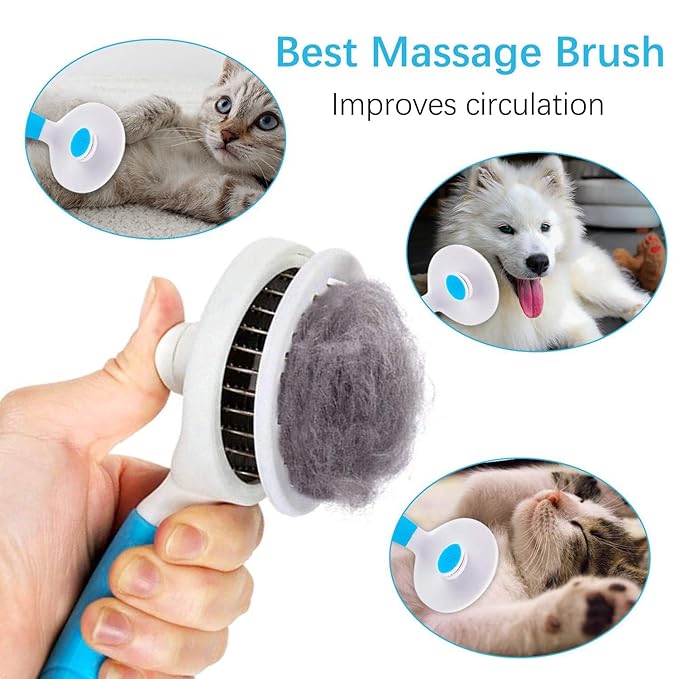 Self Cleaning Slicker Brush - Cat Brush Skin-Friendly Deshedding Grooming Massaging Tool for Long & Short Haired Pets, Cat Hair Brushes Removes Undercoat for Dogs Cats Rabbits-UPGRADED (2Pack Blue)