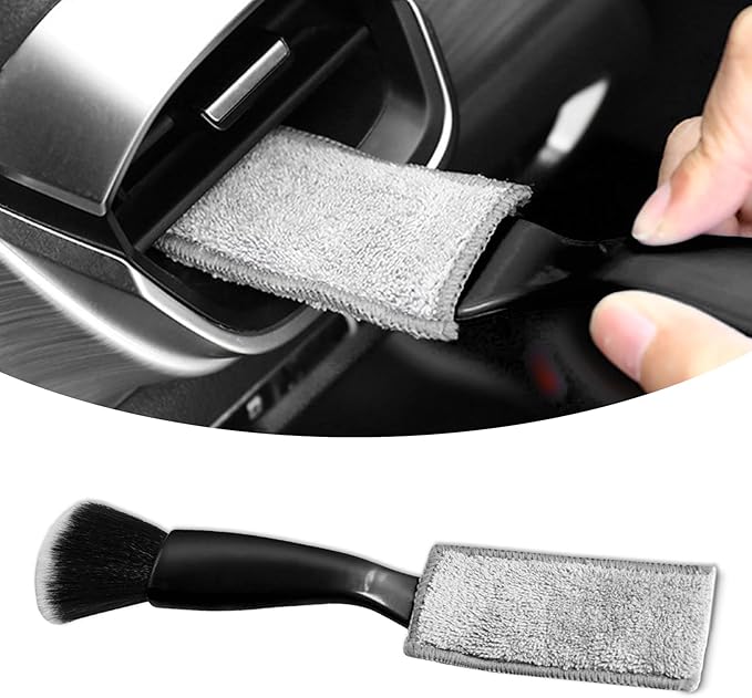 Double Head Brush for Car Clean, Cleaning Brush, Soft Car Detailing Brush, Universal Car Air Vent Cleaner Car Interior Accessories Fit for Cleaning Panels, Air Vent, Leather, Computer (Black)