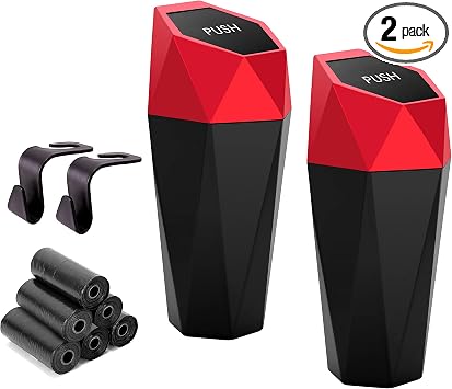 Ginsco Car Trash Can Cup Holder, 2 Pack Mini Car Trash Can with Lid, Car Accessories for Interior, Leakproof Small Trash