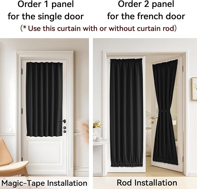 Vatge French Door Window Curtains - Privacy Front Door Curtains for Glass Doors, Doors Window Covering for Doorways, 1 Panel, W54 x L40, Black