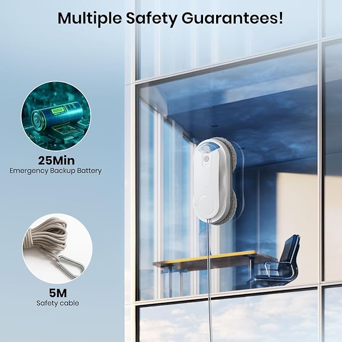 KKI Window Cleaning Robot, Auto Window Cleaner Robot, Dual Spray, Max 3200Pa, AI Path Planning & Edge Detection, Remote Control for High-Rise Windows, Glass Door,5Pairs Cloths, X3 (White)