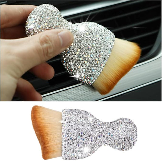 zipelo Auto Interior Dust Brush, Car Detailing Cleaning Brush with Diamond, Bling Handle Soft Bristles Dusting Tool, Scratch Free Dirt Clean Brushes for Vehicle Dashboard, Air Conditioner Vent (White)