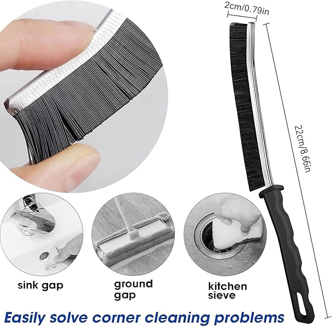 Crevice Cleaning Brush 12-Pack - Heavy Duty Hard Bristle Gap Brush for Deep Cleaning - Ultra-Thin Window Track Cleaning Tool for Shower Grout, Sliding Doors, Baseboards & Auto Detailing
