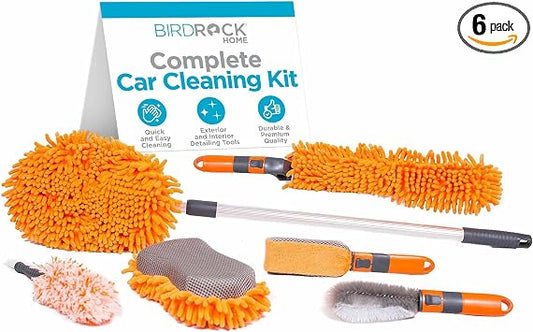 BirdRock Home Car Wash and Detailing Kit | Includes 6 pcs | Exterior and Interior Cleaning | Wheel Brush | Sponge | Dust