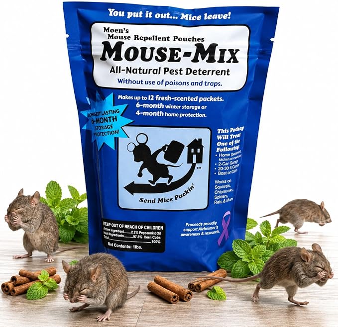 All-Natural Mouse-Mix Rodent and Pest Repellent, Repel Nesting in Your Home/Shed/Garage/RV/Car/Boat/Storage, Safe for In