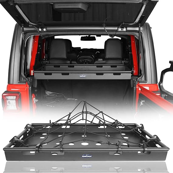Hooke Road JLU Rear Trunk Cargo Rack Shelf Basket Tray for 2018-2026 Jeep Wrangler JL Unlimited 4-Door Hardtop & Sky One