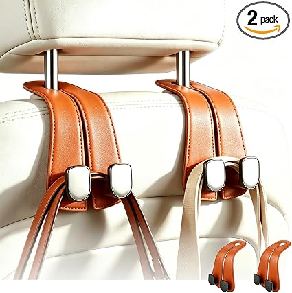 2 Pack Car Seat Hooks, Leather Car Seat Back Hanger for Purses & Bags