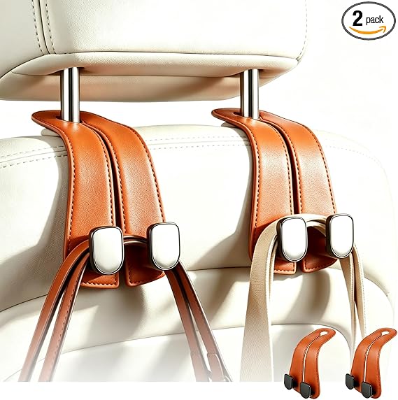 2 Pack Car Seat Hooks, Leather Car Seat Back Hanger for Purses & Bags