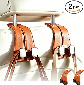 2 Pack Car Seat Hooks, Leather Car Seat Back Hanger for Purses & Bags
