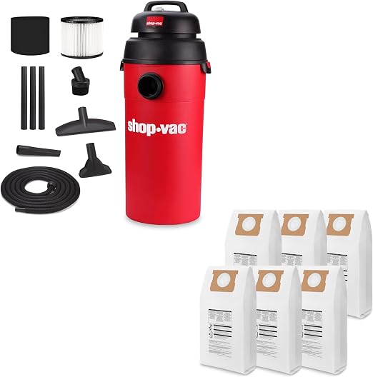Shop-Vac 5 Gallon 5.5 Peak HP Wet/Dry Vacuum+6 Pack 91932 Dust Collection Bag