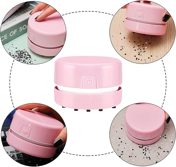 Honoson 2 Pcs Diamond Painting Tool Drill Quicker Picker for Spilled Diamonds 5d Painting Accessories Vacuum Cleaner Mini Table Desktop Sweeper Organizer Clean Art Beads Crumb(Pink, Blue)