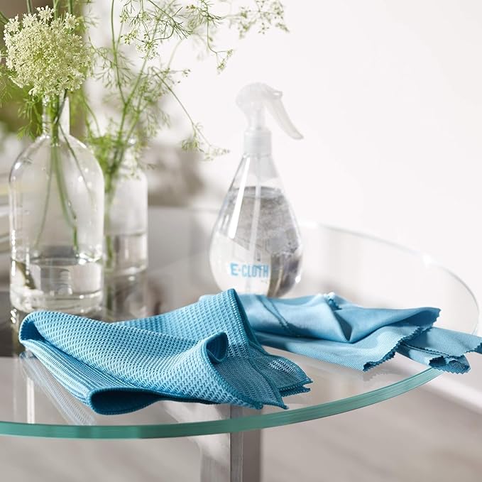 E-Cloth Window Cleaning Cloth Kit - Reusable Durable Towels, Washable & Long Lasting, Glass Cloth for Windows, Mirrors, Cars, Lenses & Screens, Streak Free Shine, Microfiber - Alaskan Blue