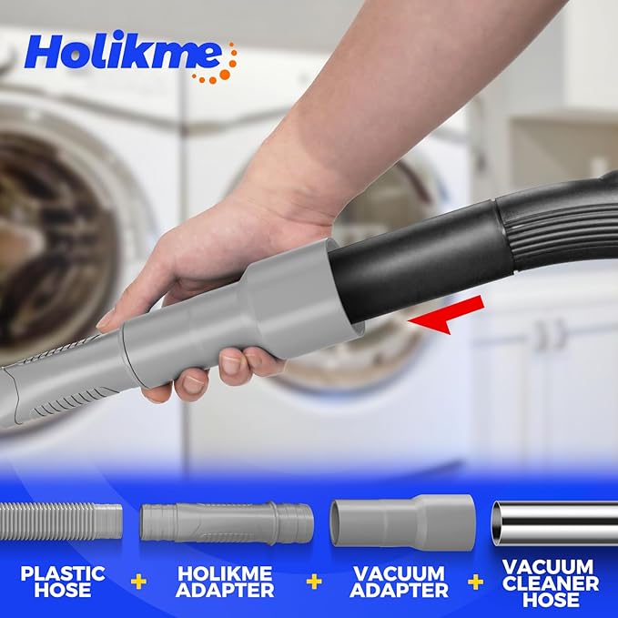 Holikme Dryer Vent Cleaner Kit Dryer Lint Vacuum Attachment Brush, Lint Remover, Dryer Vent Vacuum Hose Replacement Parts,Duct Cleaning, Grey