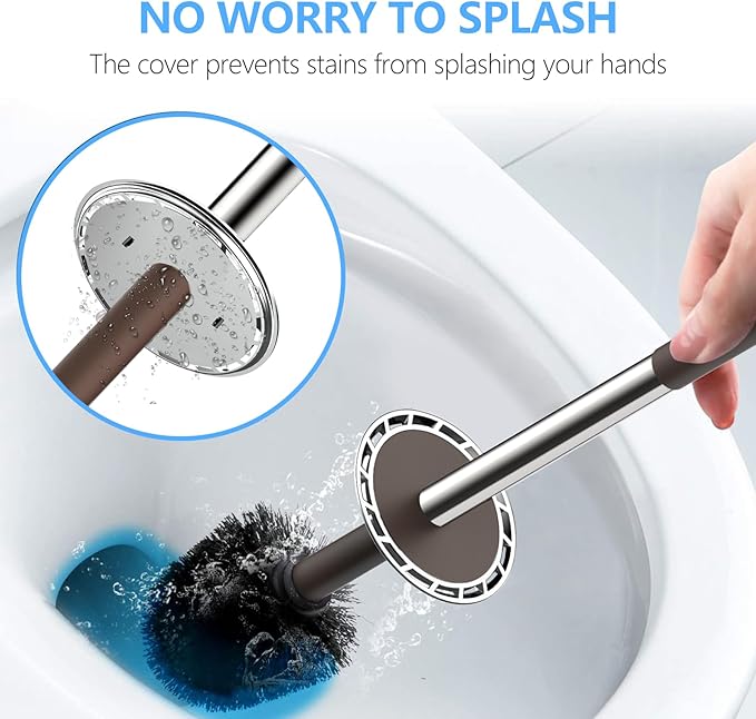 SetSail Toilet Brush, Compact Size Toilet Bowl Brush and Holder Toilet Brushes for Bathroom with Stainless Steel Handle Toilet Cleaner Brush with Durable Scrubbing Bristles, 2 Packs, Brown