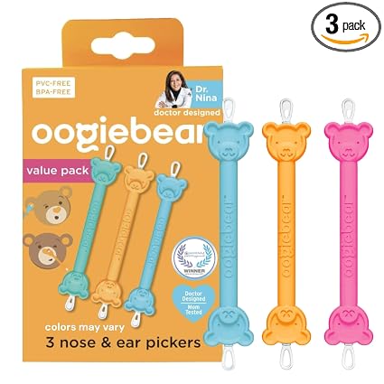 oogiebear Baby Nose & Ear Picker, 3-Pack with Pouch, Colors May Vary