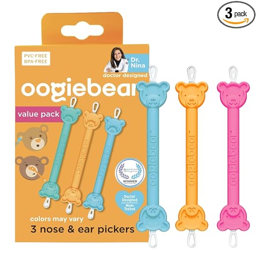 oogiebear Baby Nose & Ear Picker, 3-Pack with Pouch, Colors May Vary