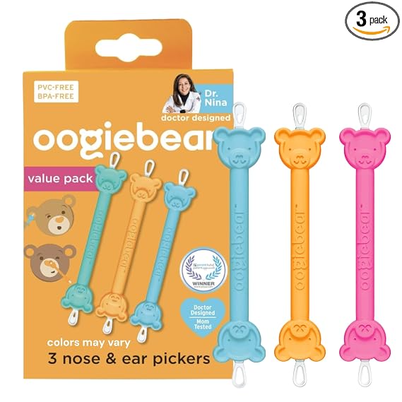 oogiebear Baby Nose & Ear Picker, 3-Pack with Pouch, Colors May Vary