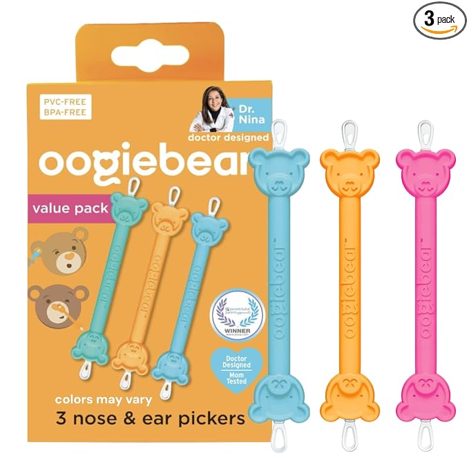 oogiebear Baby Nose & Ear Picker, 3-Pack with Pouch, Colors May Vary