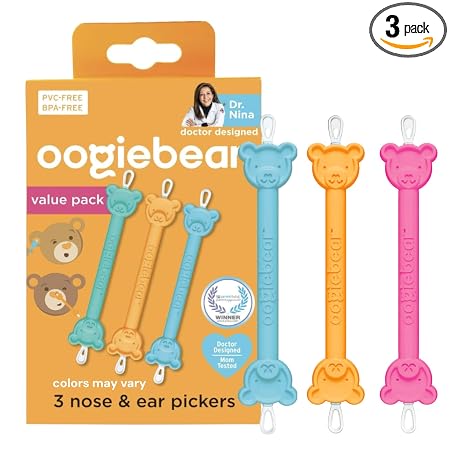 oogiebear Baby Nose & Ear Picker, 3-Pack with Pouch, Colors May Vary