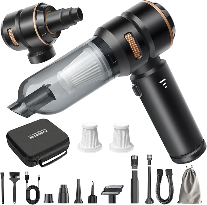 80,000RPM Cordless Car Vacuum & Air Duster 4-in-1 High Power 20000PA Handheld Blower/Pump with Brushless Motor, LED Power Display, 3 Speed for Home/Camping/Pet Hair (Black Gold)