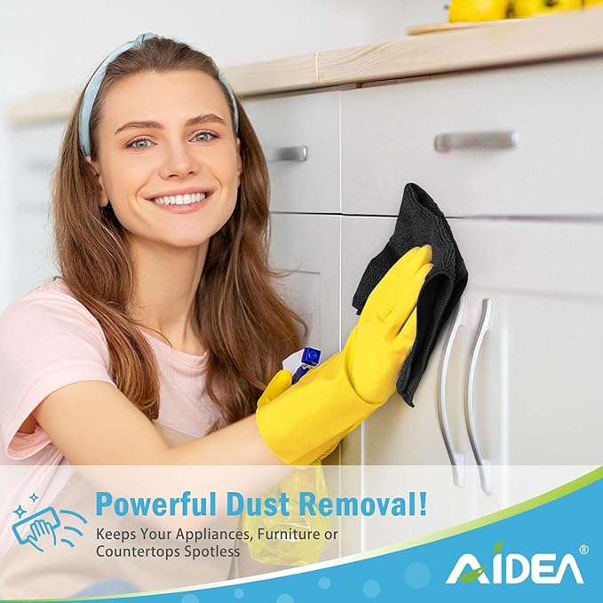 AIDEA Microfiber Cleaning Cloth-600PK, Soft Microfiber Towels for Cars, Absorbent Cleaning Rags, Lint-Free Streak-Free Wash Cloths for House, Kitchen, Window(12in.x12in), Black