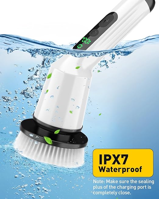 Electric Spin Scrubber for Cleaning Bathroom, Shower Scrubber Cordless Cleaning Brush with IPX7 Waterproof & 2 Speed, 3 Brush Heads, Bathroom Cleaning Supplies for Shower Tub Kitchen Tile Toilet White