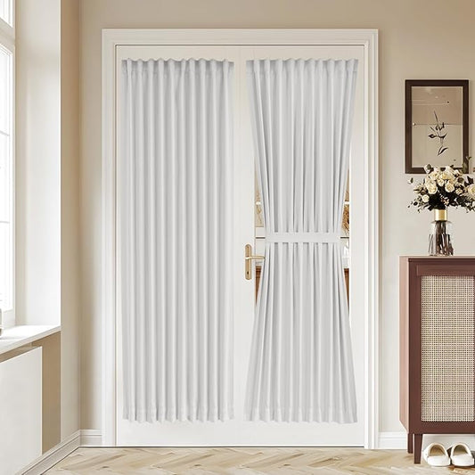 Vatge 50% Sunlight Blocking French Door Curtains - No Drill Rodless Blackout Panels for Sliding Glass Doors, 1 Panel, W36 x L72, Greyish White